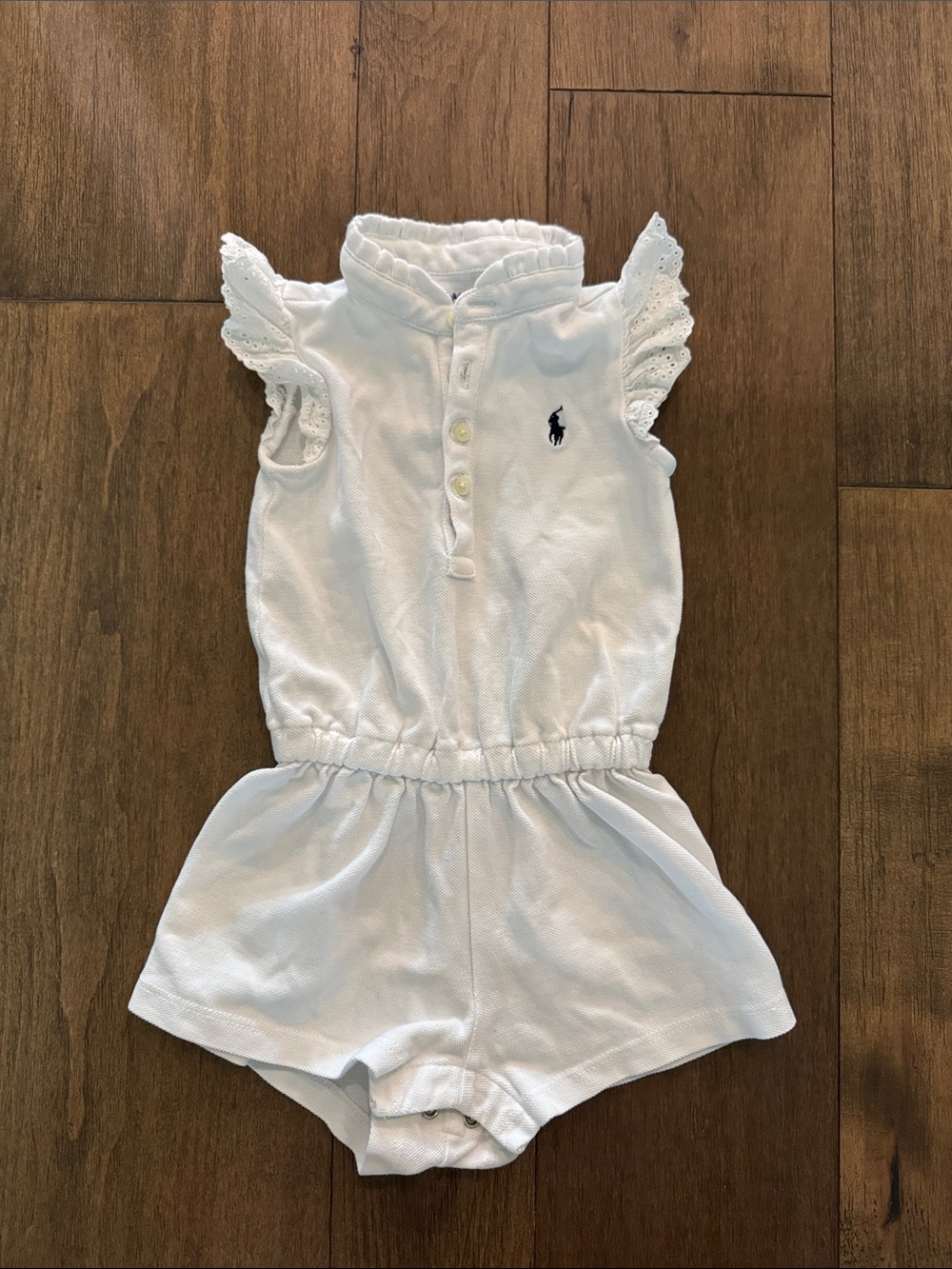 Ralph Lauren White Eyelet Sleeve Polo Romper